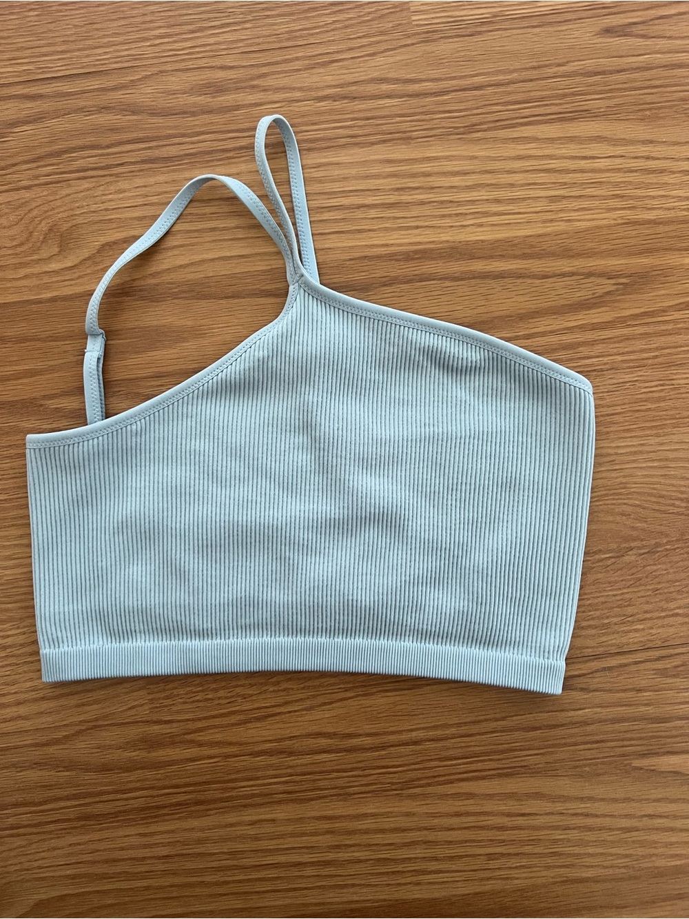 aerie Ribbed One-Shoulder Bralette in Pale Blue